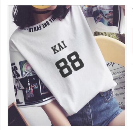 EXO The same women loose t shirts k-pop Round neck Student half sleeve tops T-shirt summer fashion cotton t-shirt