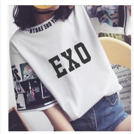 EXO The same women loose t shirts k-pop Round neck Student half sleeve tops T-shirt summer fashion cotton t-shirt