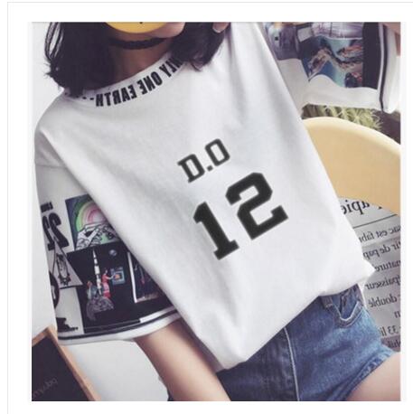 EXO The same women loose t shirts k-pop Round neck Student half sleeve tops T-shirt summer fashion cotton t-shirt