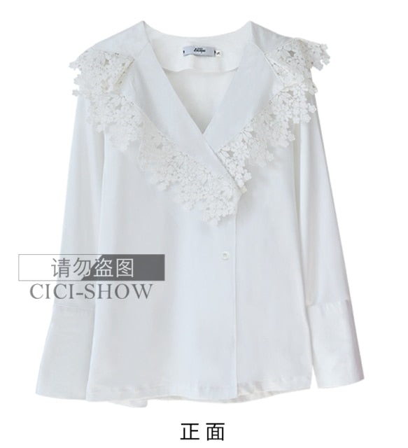 kpop IU Lee Ji Eun Korean new white lace elegant long sleeved shirts tops+black sexy slim sling mini skirt women 2 piece outfits