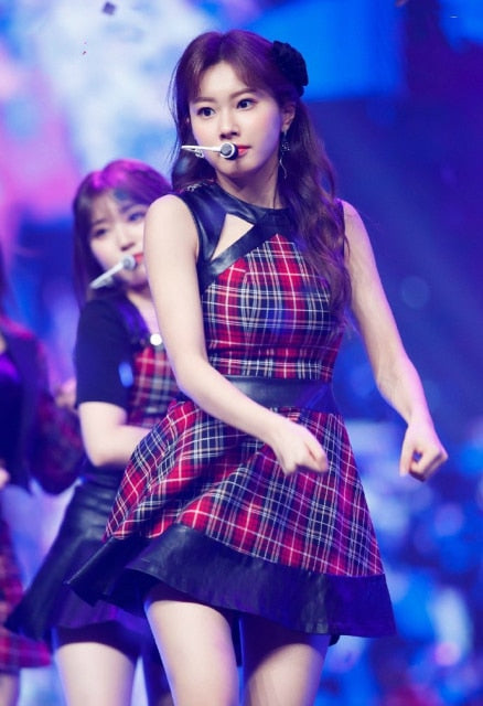 kpop IZONE Jazz dance show fashion loose casual plaid long sleeved t shirt tops+sexy loose skirts High waist dress women outfits