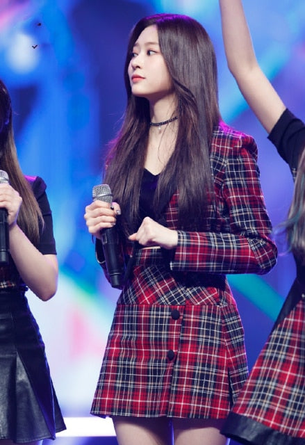 kpop IZONE Jazz dance show fashion loose casual plaid long sleeved t shirt tops+sexy loose skirts High waist dress women outfits