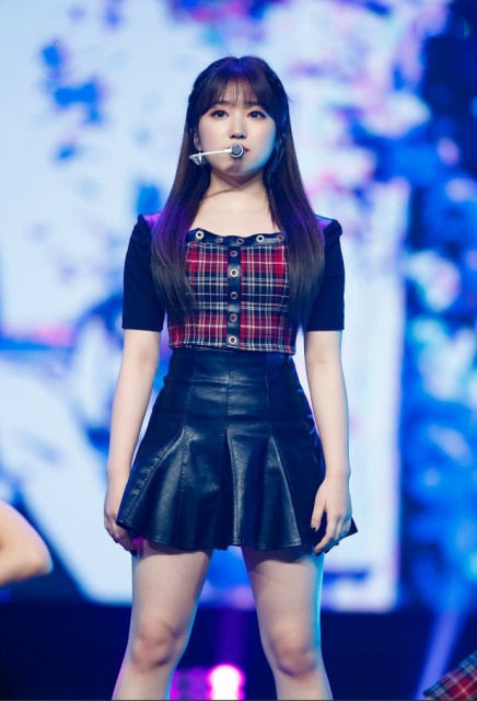 kpop IZONE Jazz dance show fashion loose casual plaid long sleeved t shirt tops+sexy loose skirts High waist dress women outfits