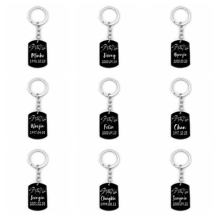 kpop stray kids keychains Black member signature all metal key ring pendant stray kids kpop supplies wholesale Stainless steel