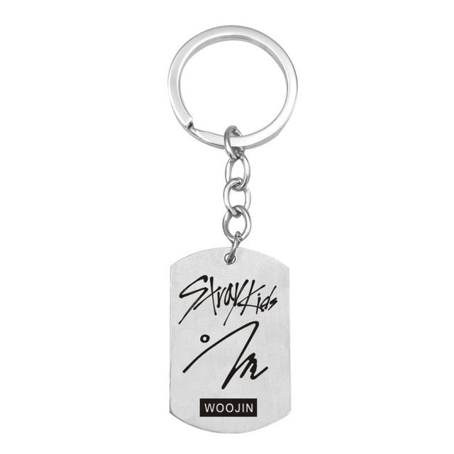 Kpop Stray Kids keychains stainless steel Member Funny signature key ring pendant key chain