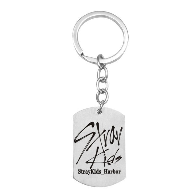 Kpop Stray Kids keychains stainless steel Member Funny signature key ring pendant key chain