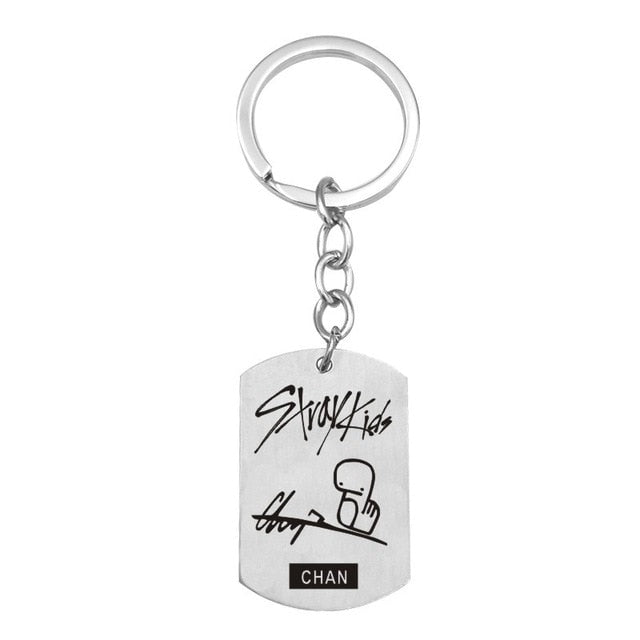 Kpop Stray Kids keychains stainless steel Member Funny signature key ring pendant key chain