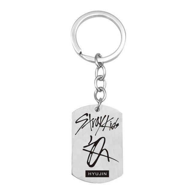 Kpop Stray Kids keychains stainless steel Member Funny signature key ring pendant key chain