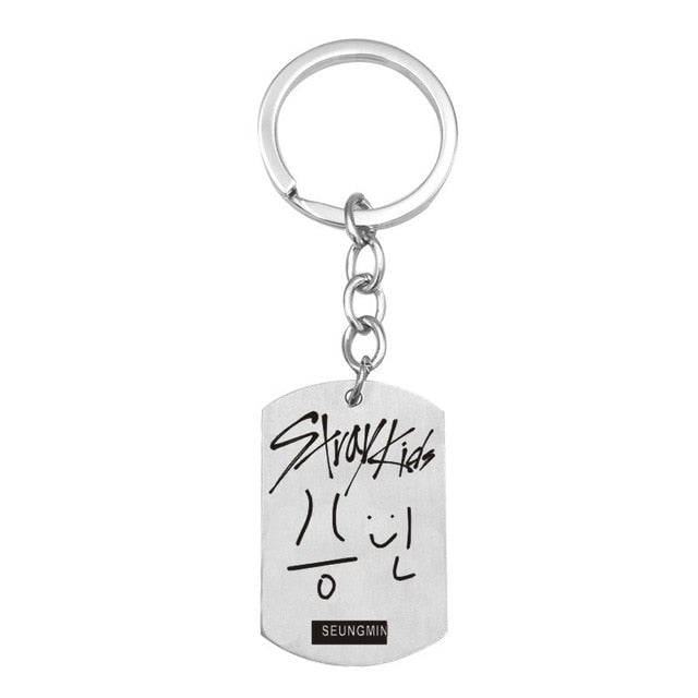 Kpop Stray Kids keychains stainless steel Member Funny signature key ring pendant key chain