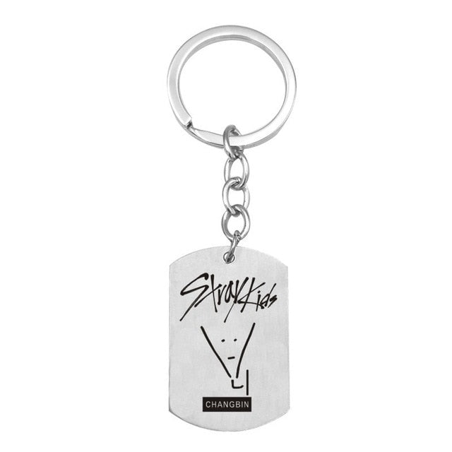 Kpop Stray Kids keychains stainless steel Member Funny signature key ring pendant key chain