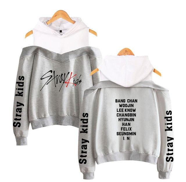 Stray Kids KPOP Off-shoulder Sweatshirt Women Fashion Hip Pop Printed Sweatshirt XS-2XL - Kpopshop