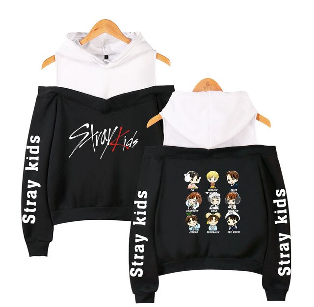 Stray Kids KPOP Off-shoulder Sweatshirt Women Fashion Hip Pop Printed Sweatshirt XS-2XL - Kpopshop
