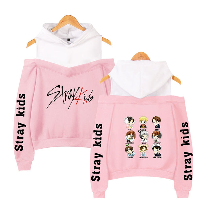 Stray Kids KPOP Off-shoulder Sweatshirt Women Fashion Hip Pop Printed Sweatshirt XS-2XL - Kpopshop